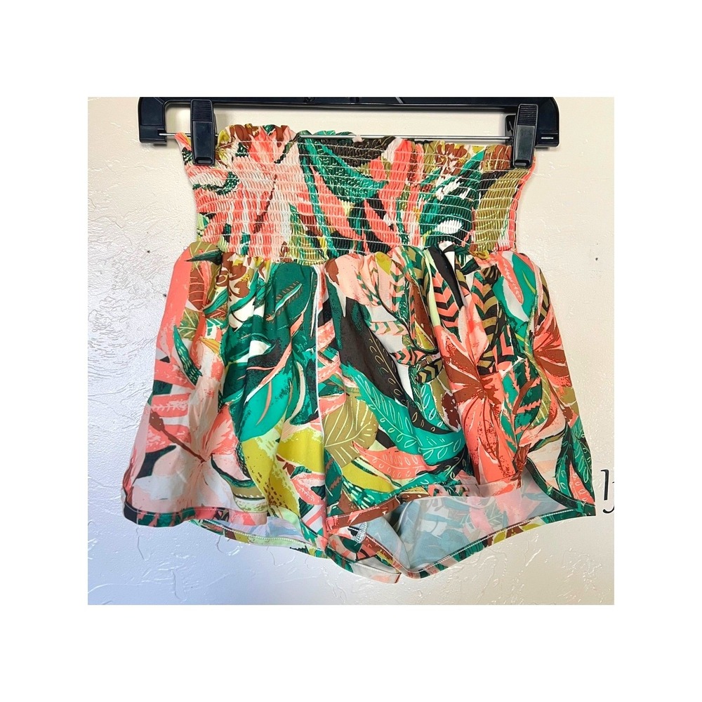 OFFLINE by‎ Aerie Tropical Floral Smocked High Waist Active Green Peach S